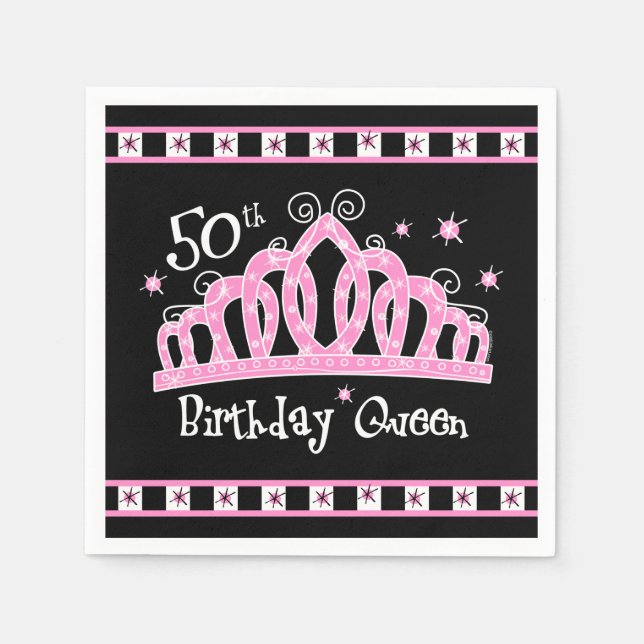 Tiara 50th Birthday Queen Paper Napkins (Front)