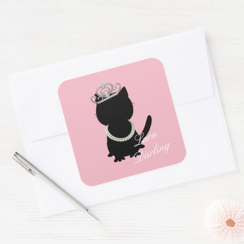 Tiara Cat Shower Pink Shower Party Square Sticker