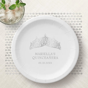 Tiara Crown Elegant Quinceanera Paper Plates