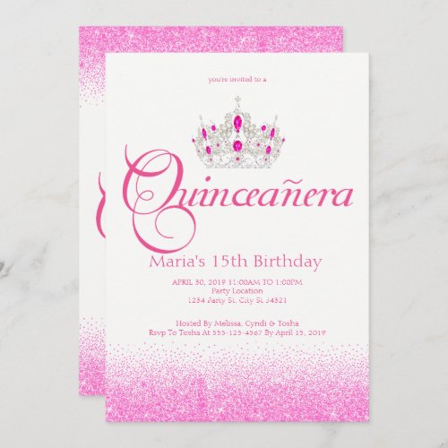 Tiara crown Pink Quinceaera Invitations