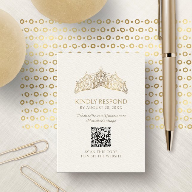 Tiara Crown Quinceanera QR RSVP Enclosure Card (Creator Uploaded)