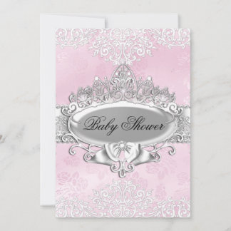 Tiara & Damask Pink Princess Baby Shower invite