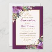 Tiara Glitter Amethyst Purple Floral Quinceanera Invitation (Front)