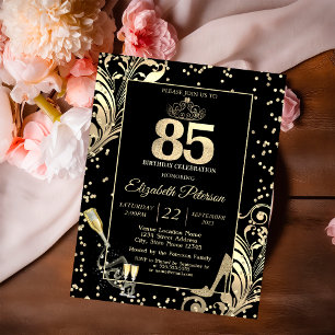 Tiara Glitter Heels Diamonds Swirls 50th Birthday Invitation