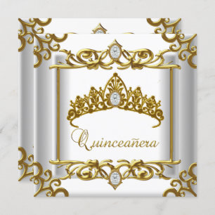 Tiara Gold White Quinceanera 15th Birthday Invitation