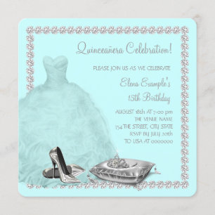 Tiara High Heel Shoes Teal Blue Quinceanera Invitation