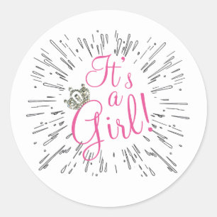 Tiara “It’s a Girl!” Baby Shower Classic Round Sticker