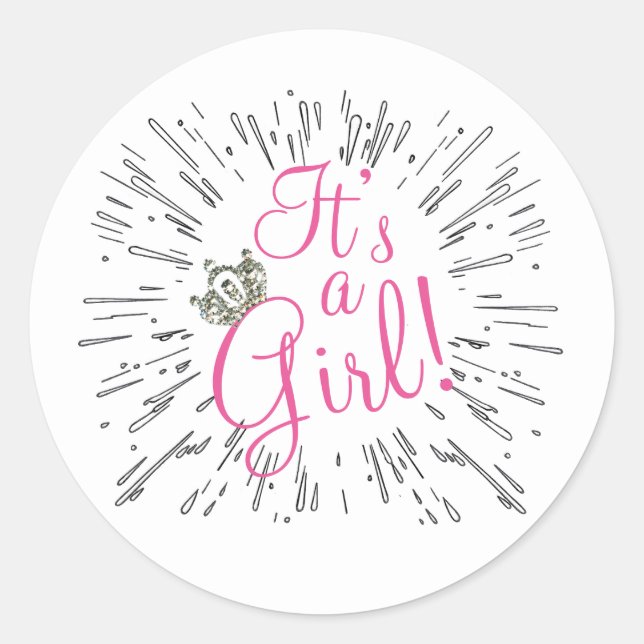 Tiara “It’s a Girl!” Baby Shower Classic Round Sticker (Front)