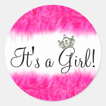 Tiara “it’s A Girl!” Baby Shower Classic Round Sticker by LadyDenise at Zazzle