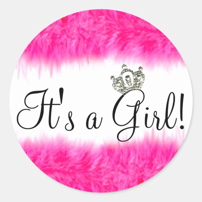Tiara “It’s a Girl!” Baby Shower Classic Round Sticker (Front)