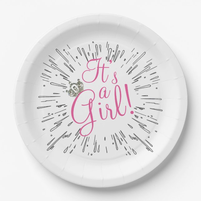 Tiara “It’s a Girl!” Baby Shower Paper Plates (Front)