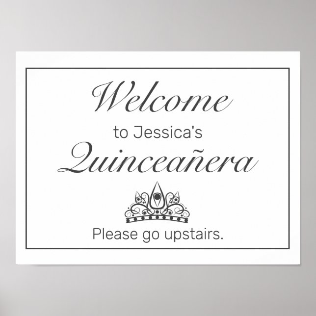 Tiara Minimalist White Quinceanera Welcome Sign (Front)