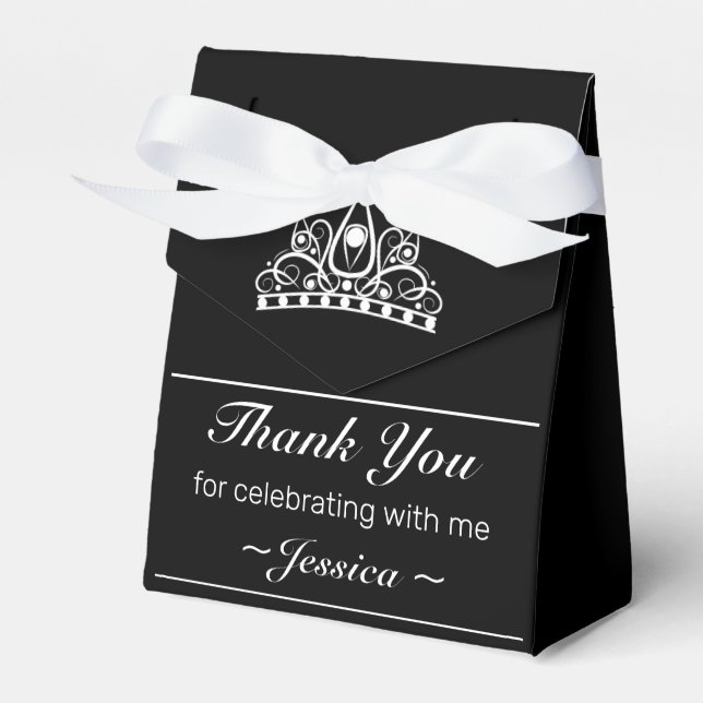 Tiara Modern Black Minimalist Birthday Favor Boxes (Front Side)