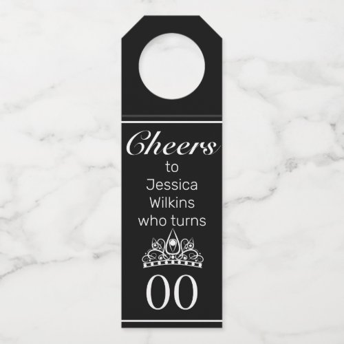 Tiara Modern Minimalist Black Birthday Bottle Hanger Tag