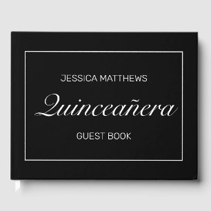 Tiara Modern Minimalist Black Quinceañera Birthday Guest Book