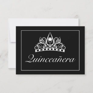Tiara Modern Minimalist White Black Qinceanera RSVP Card