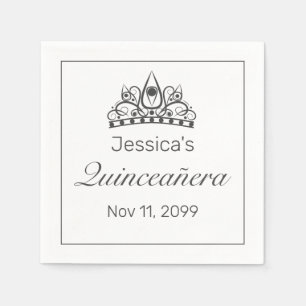 Tiara Modern Minimalist White Black Quinceañera Napkins