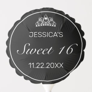 Tiara Modern Minimalist White Black Sweet 16 Balloon