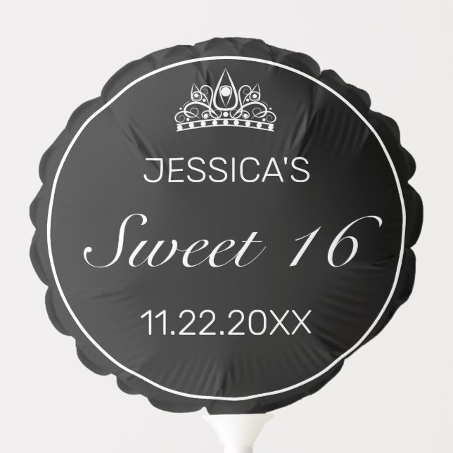 Tiara Modern Minimalist White Black Sweet 16 Balloon (Front)