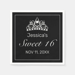 Tiara Modern Minimalist White Black Sweet 16 Napkins