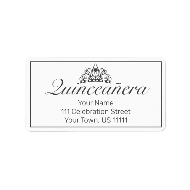 Tiara Modern Minimalist White Quinceañera Address Label (Front)