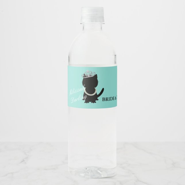 Tiara Party Cat Bridal Shower Party Water Bottle Label (Front)