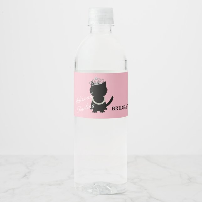 Tiara Party Cat Pink Water Bottle Label (Front)