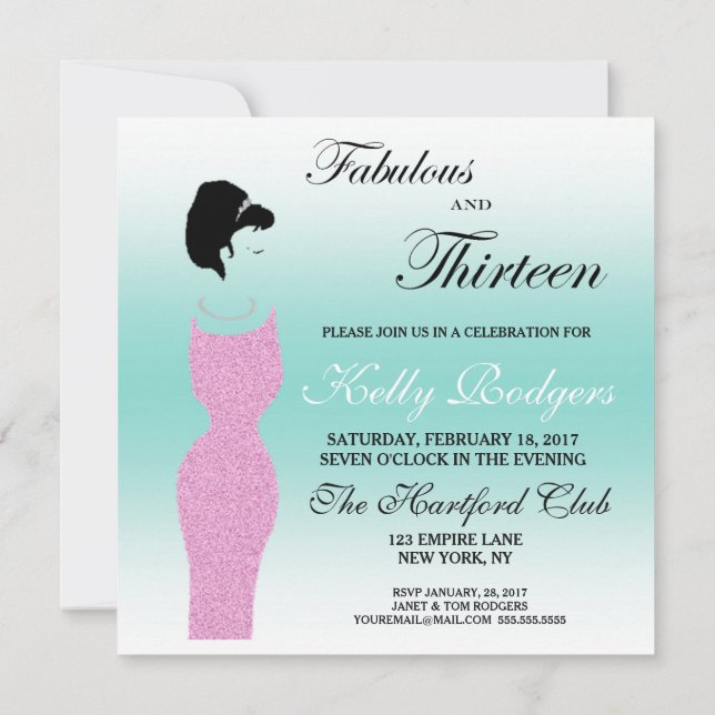 Tiara Party Fabulous And 13 13th Birthday Party Invitation (Back)
