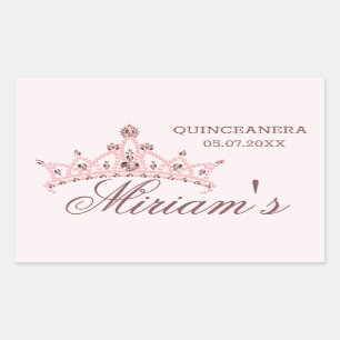 Tiara, pearls, gemstone in heart shape Quinceanera Rectangular Sticker