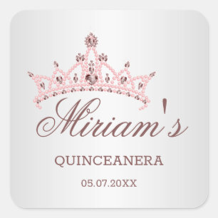 Tiara, pearls, gemstone in heart shape Quinceanera Square Sticker