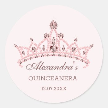 Tiara Pearls  Gemstones In Heart Shape Quinceanera Classic Round Sticker by IrinaFraser at Zazzle