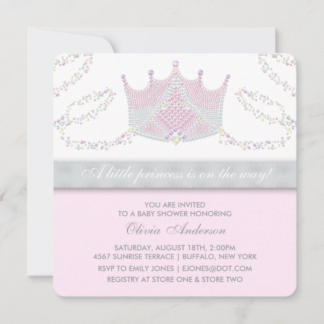 Tiara Pink Gray Princess Baby Shower Invitation (Front)