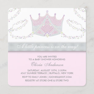 Tiara Pink Gray Princess Baby Shower Invitation