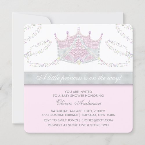 Tiara Pink Gray Princess Baby Shower Invitations