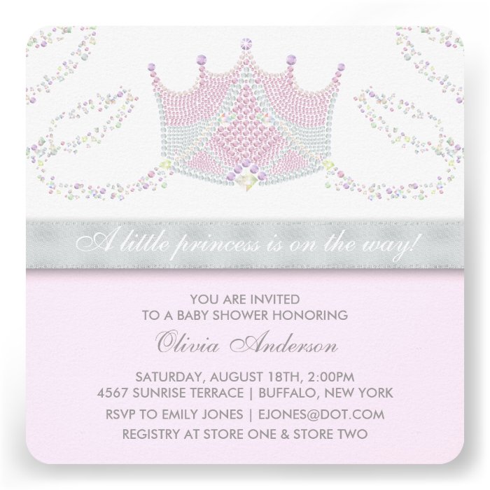 Tiara Pink Gray Princess Baby Shower Invitations
