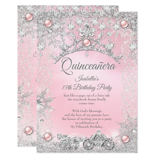 Tiara Pink Quinceanera 15th Winter Carriage Invitation | Zazzle.com