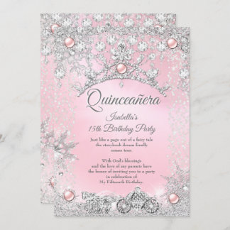 Tiara Pink Quinceanera 15th Winter Carriage Invitation