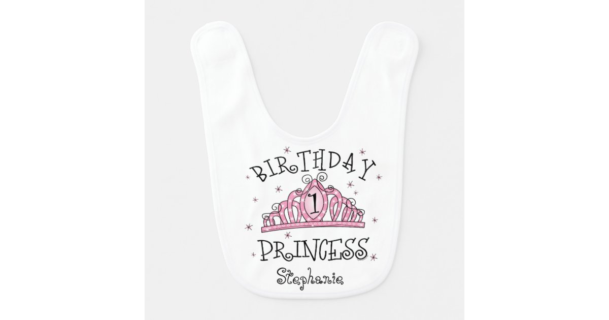 Tiara Princess 1st Birthday Baby Bib | Zazzle