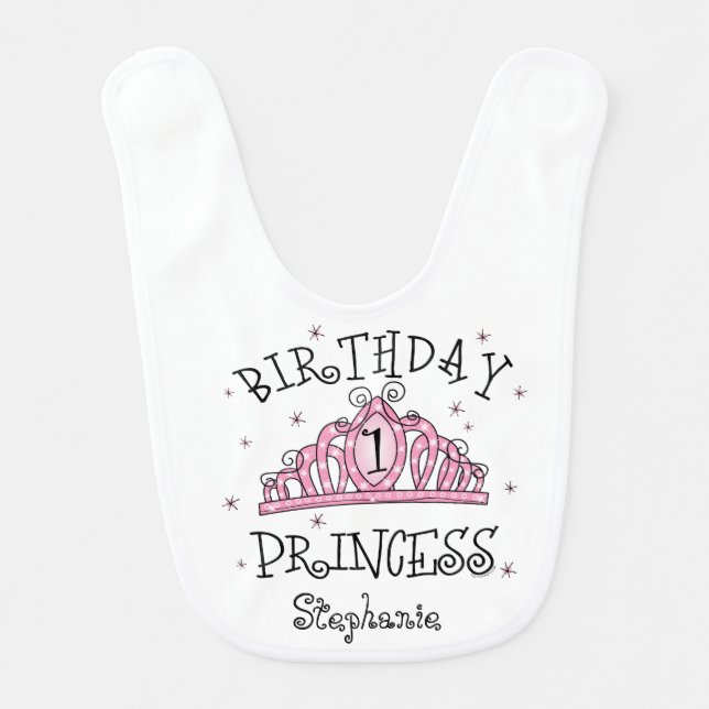 Tiara Princess 1st Birthday Baby Bib (Front)