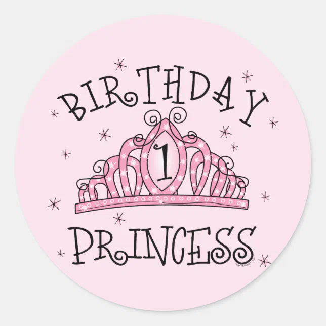 Tiara Princess 1st Birthday Classic Round Sticker | Zazzle