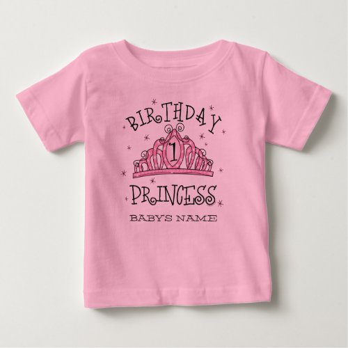 Tiara Princess 1st Birthday Custom Baby T_Shirt
