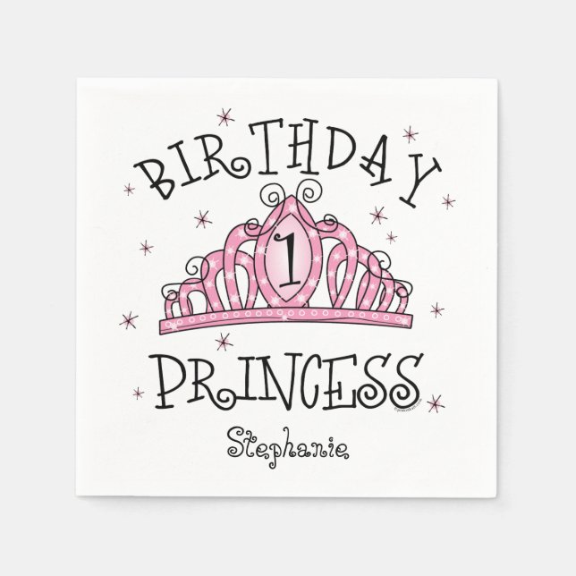Tiara Princess 1st Birthday Paper Napkins (Front)