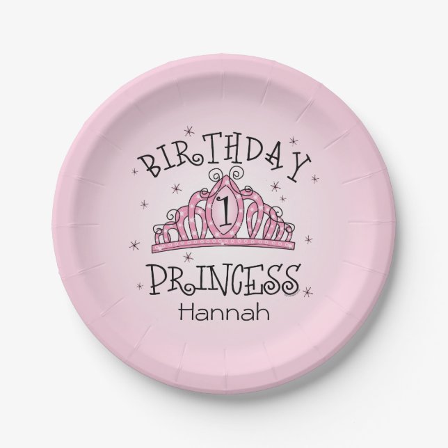 Tiara Princess 1st Birthday Paper Plates (Front)