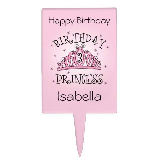 Tiara Princess 3rd Birthday Cake Topper (Front)