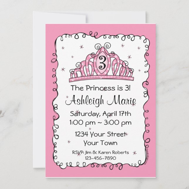 Tiara Princess 3rd Birthday Custom Invitation (Front)