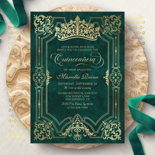 Tiara Princess Green Fairytale Photo Quinceanera Invitation