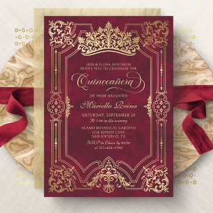 Tiara Princess Red Fairytale Photo Quinceanera Invitation