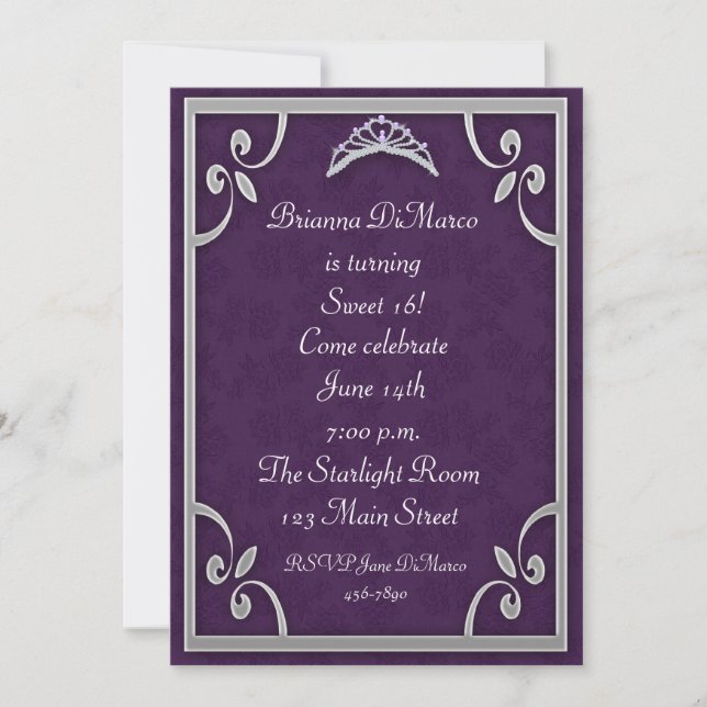 Tiara Purple Silver Invitation (Front)
