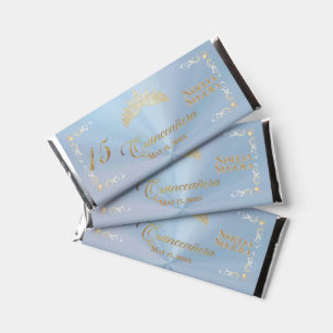 Tiara Quinceanera 15th Birthday - Blue/Gold Hershey Bar Favors