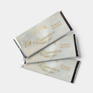 Tiara Quinceanera 15th Birthday - Green/Gold Hershey Bar Favors